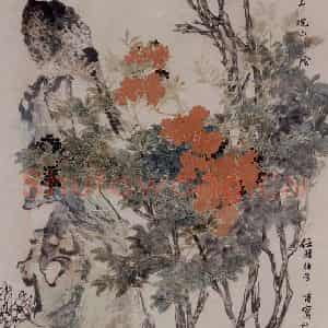 1881年 任伯年《天竹山雉图》国画花鸟写意作品图片鉴赏