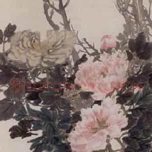 1881年 任伯年《牡丹栖禽图》国画花鸟写意作品图片鉴赏