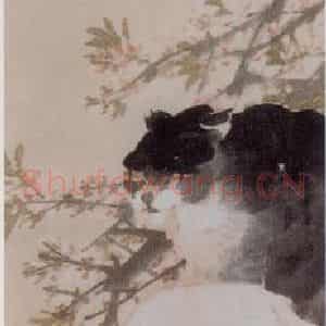 清代 任伯年《桃花母子猫图》国画花鸟写意作品图片鉴赏