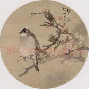 清代 任伯年《桃实白头》国画花鸟写意作品图片鉴赏