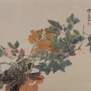 1882年 任伯年《没骨花卉册十二开》国画花鸟写意作品图片鉴赏