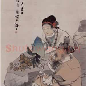 清代 任伯年《钟馗小酌图》国画人物写意作品图片鉴赏
