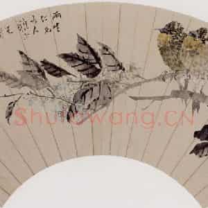 清代 任伯年《横枝双禽》国画花鸟作品图片鉴赏
