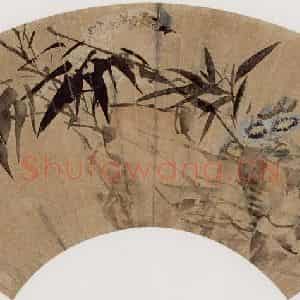 清代 任伯年《竹石禽影》国画花鸟作品图片鉴赏