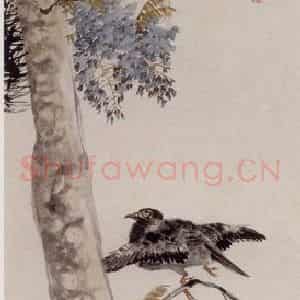 清代 任伯年《苍松紫藤图》国画花鸟作品图片鉴赏