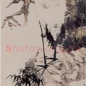 清代 任伯年《松鹤竹石图》国画花鸟作品图片鉴赏