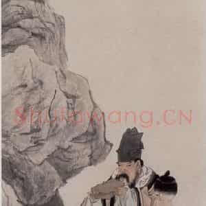 清代 任伯年《东坡玩砚图》国画人物作品图片鉴赏