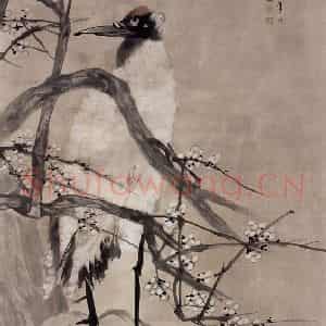 清代 任伯年《梅花仙鹤图》国画花鸟作品图片鉴赏