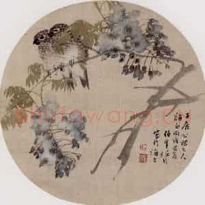 清代 任伯年《紫藤小鸟》国画花鸟作品图片鉴赏