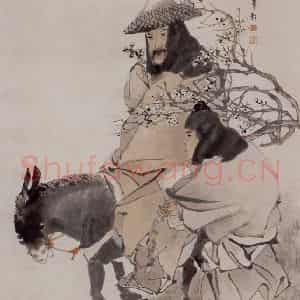 清代 任伯年《驴背吟梅图》国画人物作品图片鉴赏