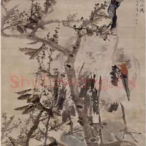 清代 任伯年《梅石双鹤》国画花鸟作品图片鉴赏