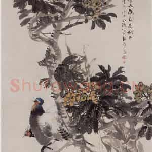 清代 任伯年《枇杷雉鸡》国画花鸟作品图片鉴赏