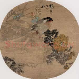 清代 任伯年《蜡嘴菊花》国画花鸟作品图片鉴赏