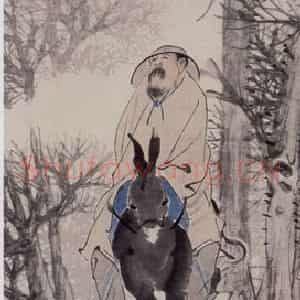 清代 任伯年《岛佛驴背敲诗图》国画人物作品图片鉴赏