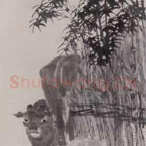 清代 任伯年《双童斗蟋蟀》国画人物作品图片鉴赏