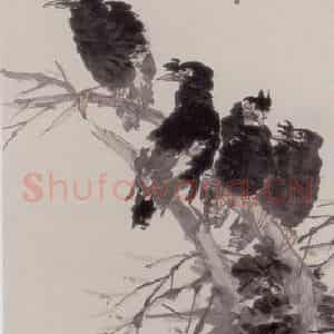 清代 任伯年《萍花八哥图》国画花鸟作品图片鉴赏