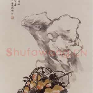 清代 任伯年《桃石图》国画花鸟作品图片鉴赏