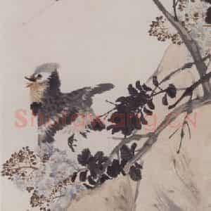 清代 任伯年《紫薇鸳鸯图》国画花鸟作品图片鉴赏