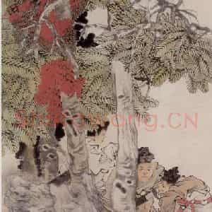 清代 任伯年《树阴观刀图》国画人物作品图片鉴赏