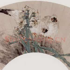清代 任伯年《水仙双鸽》国画花鸟作品图片鉴赏