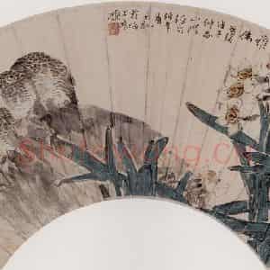 清代 任伯年《水仙鸟石》国画花鸟作品图片鉴赏