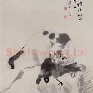 清代 任伯年《猫鸟图》国画花鸟作品图片鉴赏