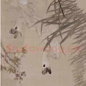 清代 任伯年《桃鹅图》国画花鸟作品图片鉴赏