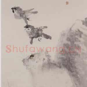 清代 任伯年《白猫双雀图》国画花鸟作品图片鉴赏