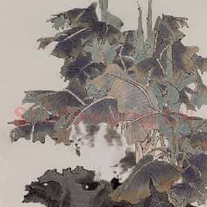 清代 任伯年《芭蕉狸猫图》国画花鸟作品图片鉴赏