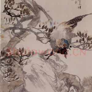 清代 任伯年《玉兰锦鸡图》国画花鸟作品图片鉴赏