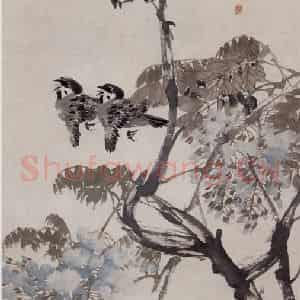 清代 任伯年《雀声藤影图》国画花鸟作品图片鉴赏