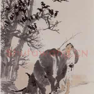 清代 任伯年《归牧图》国画人物作品图片鉴赏