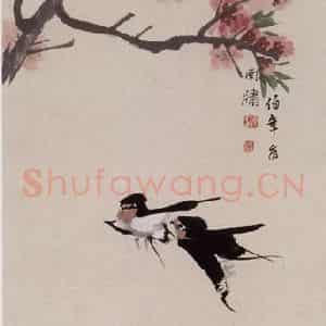 清代 任伯年《桃花双燕》国画花鸟作品图片鉴赏