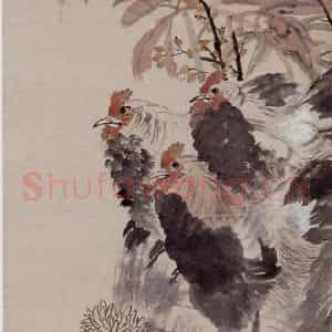 清代 任伯年《三鸡图》国画花鸟作品图片鉴赏