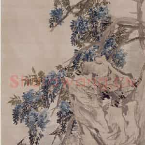 清代 任伯年《紫藤鹭鸶》国画花鸟作品图片鉴赏
