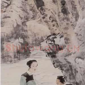 清代 任伯年《小红低唱我吹箫》国画人物作品图片鉴赏