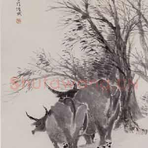 1889年 任伯年《牧牛图》国画人物写意作品图片鉴赏
