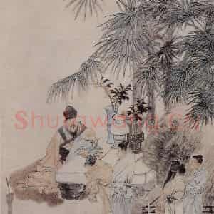 1891年 任伯年《丹桂五芳图》国画人物写意作品图片鉴赏