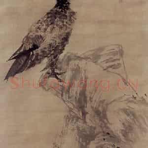 1891年 任伯年《鹰石图》国画花鸟写意作品图片鉴赏
