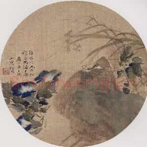 1892年 任伯年《牵牛秋虫图》国画花鸟写意作品图片鉴赏