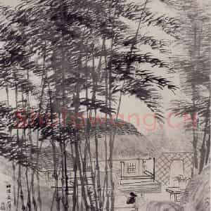 1892年 任伯年《竹林深处图》国画山水写意作品图片鉴赏