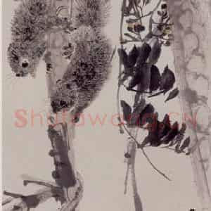 1892年 任伯年《凌霄松鼠图》国画花鸟写意作品图片鉴赏