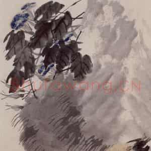 1892年 任伯年《牵牛母鸡》国画花鸟写意作品图片鉴赏