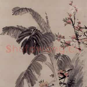 1892年 任伯年《桃花白鸡图》国画花鸟写意作品图片鉴赏