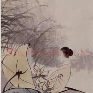 1892年 任伯年《采莲仕女》国画人物写意作品图片鉴赏