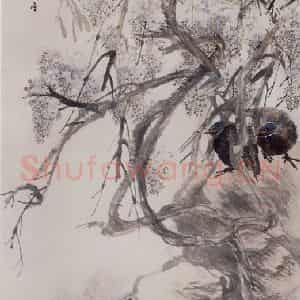 1889年 任伯年《藤萝山鸡图》国画花鸟写意作品图片鉴赏