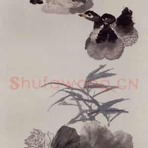 1889年 任伯年《荷塘鸭戏图》国画花鸟写意作品图片鉴赏