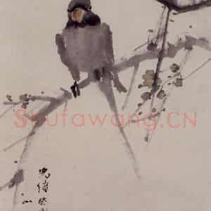1893年 任伯年《蜡梅鹦鹉》国画花鸟写意作品图片鉴赏