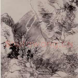 1893年 任伯年《墨笔山水图》国画山水写意作品图片鉴赏