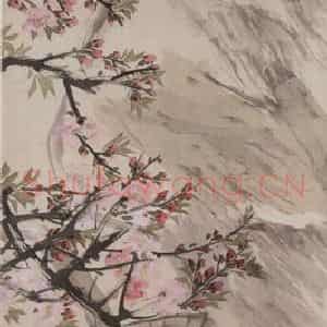1893年 任伯年《桃花灵芝图》国画花鸟写意作品图片鉴赏